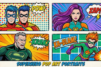 illustrate a superhero pop art portraits