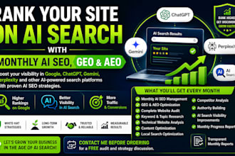do monthly ai SEO using aeo, GEO, website audit for google search and ai search
