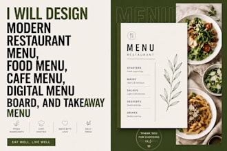 design a professional restaurant menu, food flyer, cafe menu, and digital