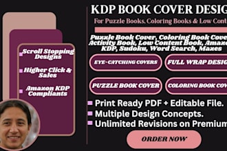 design a KDP book cover for a puzzle book, coloring book for low content book
