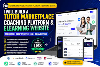 build a professional tutor marketplace coaching platform  elearning website