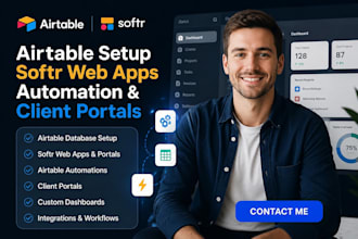 setup airtable database, softr wbapp, airtable automation, and client portal