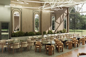 modernize 3d commercial space,cafe interior, restaurant lounge,biophilic design
