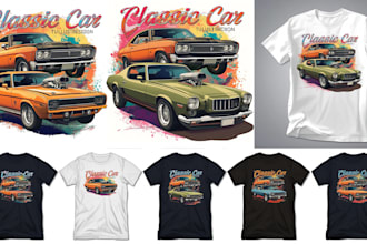 create custom classic car illustration for t shirt design