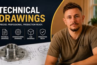 technical drawing, manufacturing drawing, cad drawing, production ready drafts