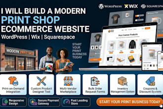 design a print shop ecommerce website, printing store, print on demand website