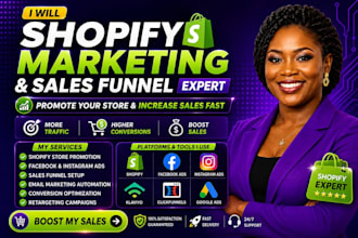 do shopify marketing, shopify store promotion, and sales funnel setup for sales