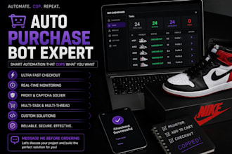 create auto  purchase bot, checkout bot, pokemon