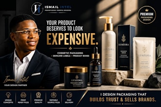design cosmetic packaging, skincare labels and product box design