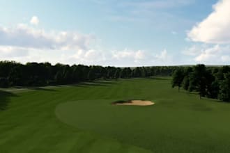 provide 3d golf course design, mini golf course, fairway, golf course landscape,