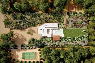 restyle modern luxury villa,community lush landscape,terrace garden,patio design