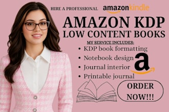 create and design amazon KDP low content books journals planners books