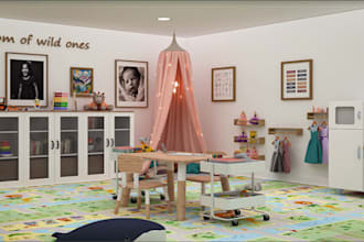 design cgi 3d kids room, nursery, playroom, ikea, teen room interior rendering