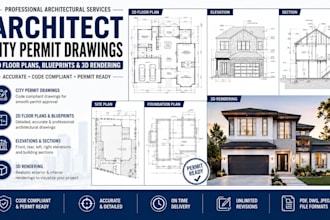 architect city permit drawings, 2d floor plans, blueprints and 3d rendering