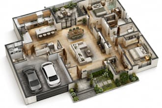 create realistic 3d isometric floor and architectural render for real estate
