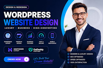 wordpress website design, luxury business wordpress website, hostinger godaddy