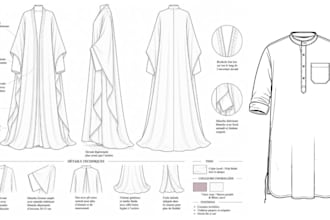 create professional tech pack for islamic clothing and modest wear