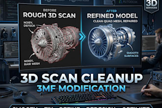 create realistic, smooth, fix, refine, redesign3mf modification 3d scan cleanup