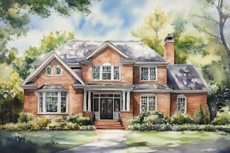 create a custom hand painted watercolor house portrait