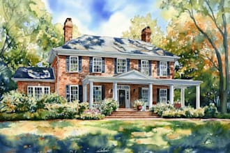 create a watercolor house portrait or buildings