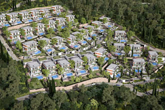 render community siteplan, design slope building, housing exterior visualization