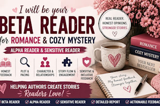 beta read romance, cozy mystery alpha reader sensitive reader