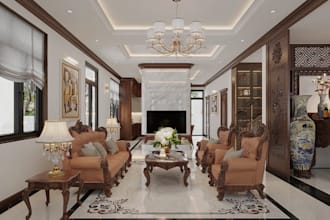 top notch 3d villa interior, basement layout render,airbnb apartment,dining area