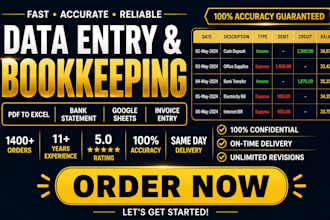 provide excel word PDF data entry and bookkeeping services
