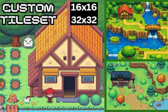 do custom pixel art tileset for rpgs, topdown, 2d game assets, character design