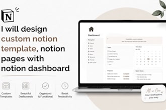 design custom notion template, notion pages with notion dashboard