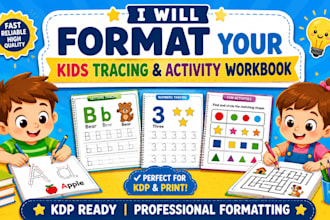 format tracing and activity workbook available for kids and children workbook