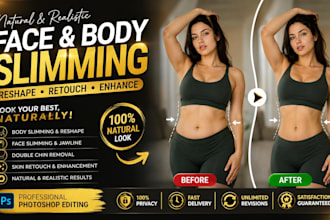naturally slimming face and body, reshape photos and retouch in photoshop