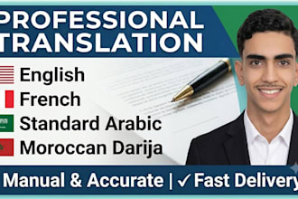translate english, french, arabic and moroccan darija manually