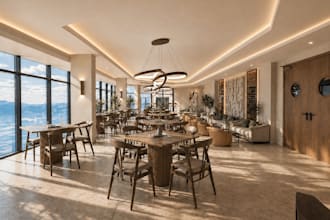 revamp 3d penthouse lounge, rooftop restaurant,luxury hotel dining,corona render