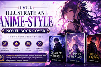 llustrate a novel book cover with anime style