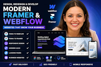 design or develop modern framer or webflow website figma to webflow or framer