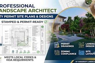architect 2d landscape site plan, planting plan, material list, garden designer