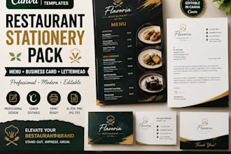 design restaurant menu, business card, letterhead canva