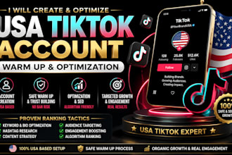 create usa tiktok account, tiktok usa, warm up and optimization