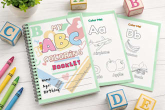 design a cute abc coloring book and alphabet worksheet for kids