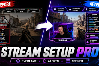 design and setup stream overlays, alerts, and scenes for obs and twitch