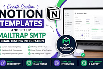 create cutom notion templates and set up mailtrap SMTP email testing integration
