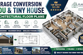 design garage conversion, adu and tiny house architectural floor plans