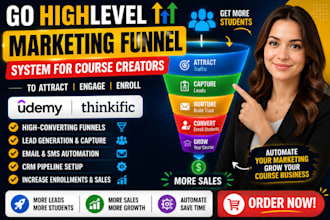 build gohighlevel marketing funnel system for udemy thinkific course creators