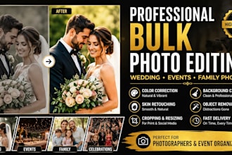 professional bulk wedding, events, family photo editing