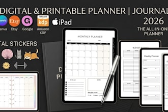 digital planner redesign, hyperlinked etsy, canva ebook, journal workbook design