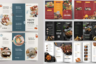 design editable trifold brochure booklet for restaurant takeout menu marketing