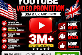 shoutout your youtube channel video USA, UK promote to 3m subscriber for views