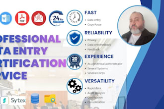 data entry, excel, word, certification, and analysis support