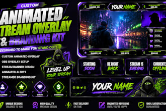 do custom animated overlay, obs overlay, stream banner, streamer branding kit